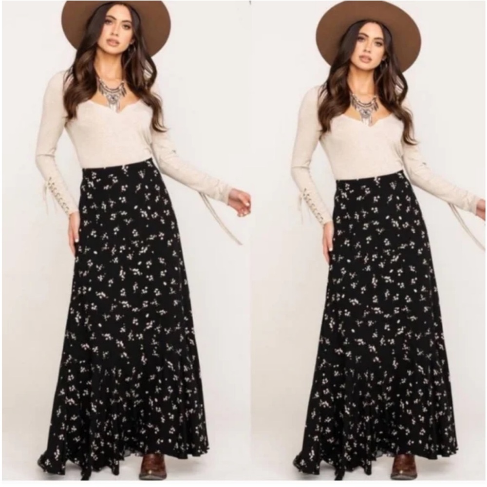 Free People Floral Forever Maxi Skirt - black